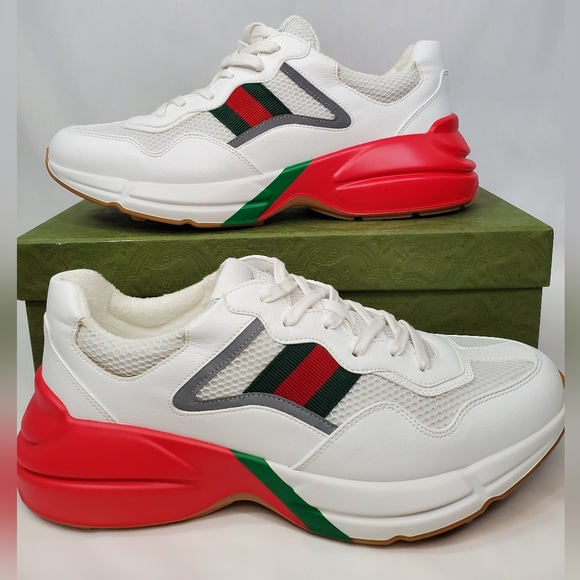NEW GUCCI RHYTON EPILOGUE 'WHITE RED GREEN REFLECTIVE' MEN'S | GUCCI SIZE 12.5 - Picture 6 of 13
